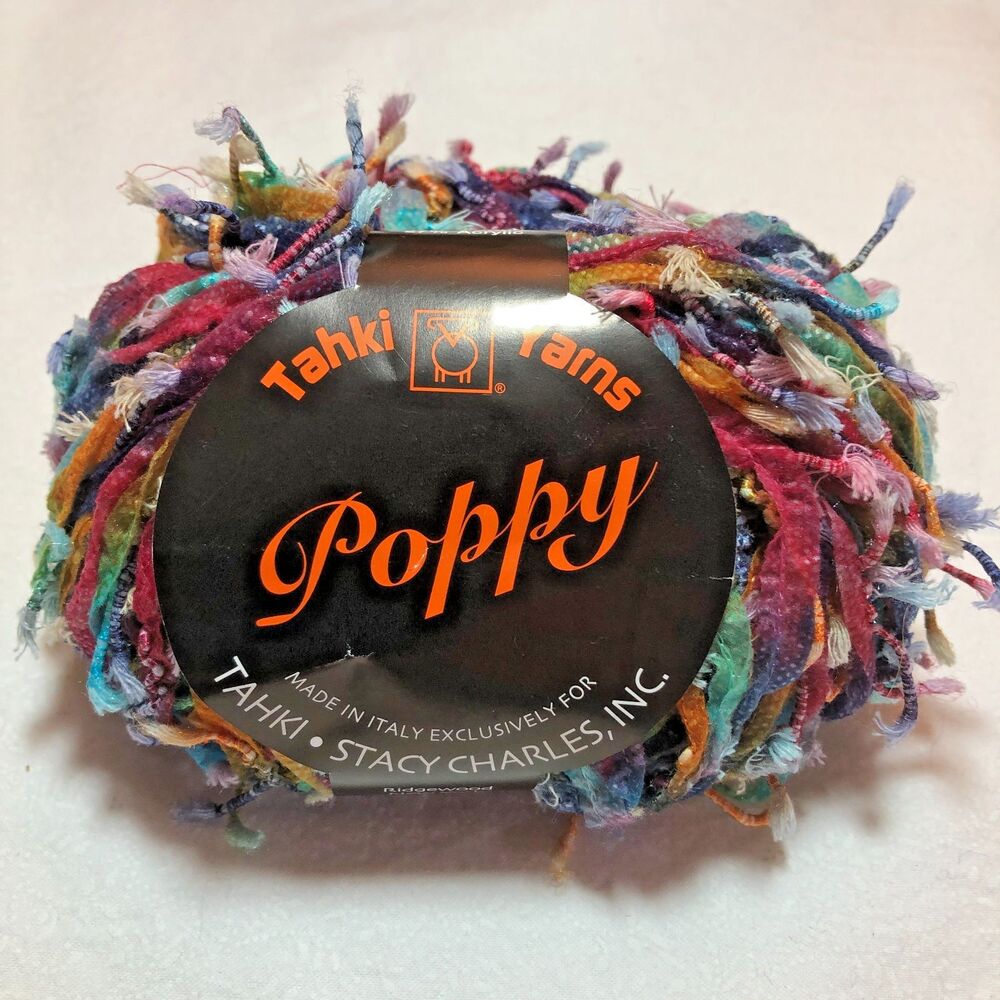 Tahki Yarn Poppy Ribbon Color 004, 81 yd, eyelash, dark rainbow DISCONTINUED
